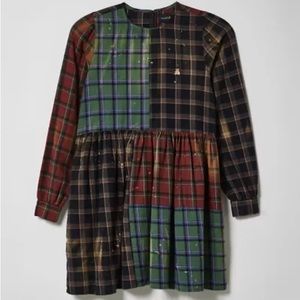 Urban Outfitters Teddy Fresh Blocked Plaid Bleached Mini Dress Large
